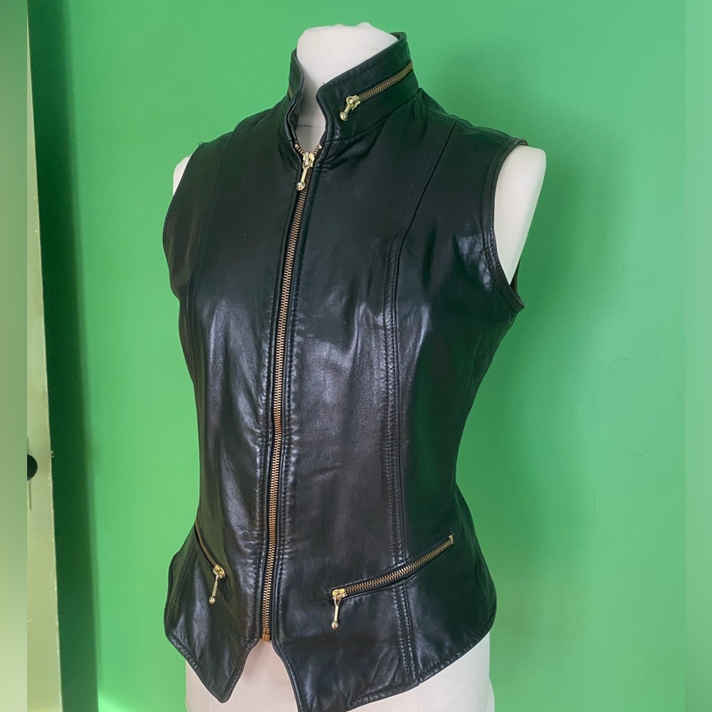 Vintage 90s VAKKO Black real Leather vest punk moto made in USA